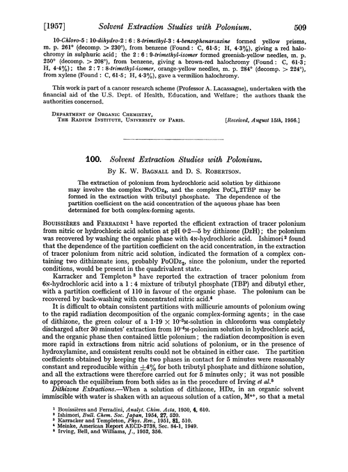 100. Solvent extraction studies with polonium