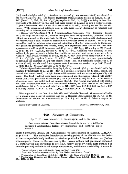 110. Structure of gentianine