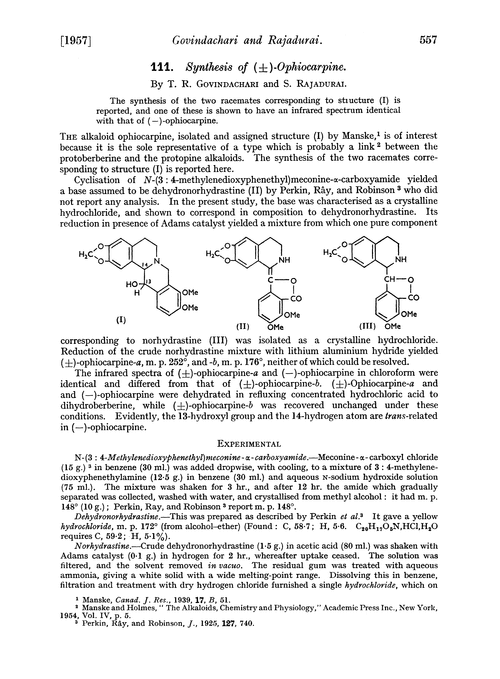 111. Synthesis of (±)-ophiocarpine