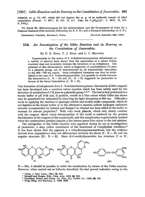 114. An investigation of the Gibbs reaction and its bearing on the constitution of jacareubin