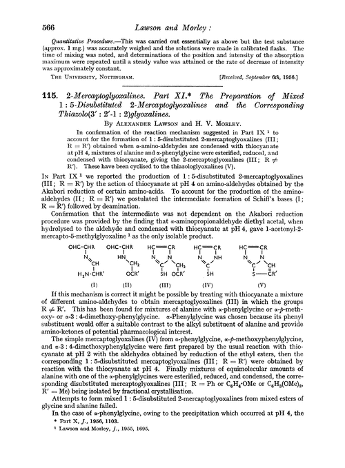 115. 2-Mercaploglyoxalines. Part XI. The preparation of mixed 1 : 5-disubstituted 2-mercaptoglyoxalines and the corresponding thiazolo(3′ : 2′-1 : 2)glyoxalines