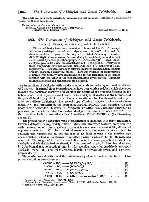 143. The interaction of aldehydes with boron trichloride