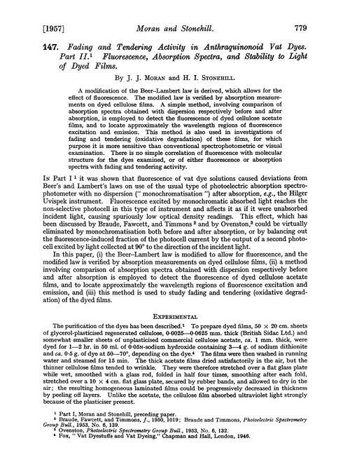 147. Fading and tendering activity in anthraquinonoid vat dyes. Part II. Fluorescence, absorption spectra, and stability to light of dyed films