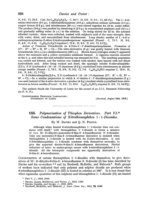 155. Polymerisation of thiophen derivatives. Part VI. Some condensations of nitrothionaphthen 1 : 1-dioxides