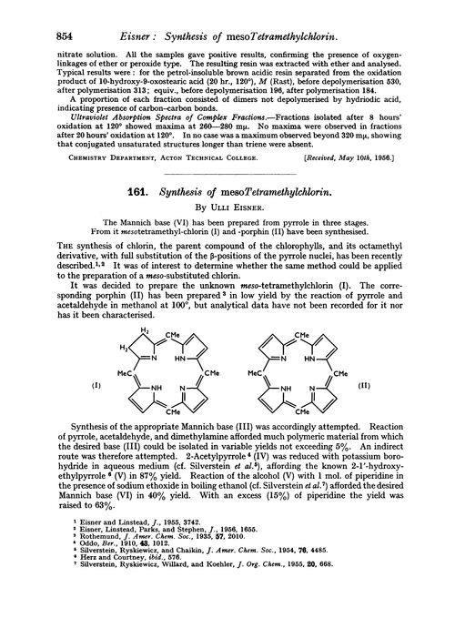 161. Synthesis of mesotetramethychlorin