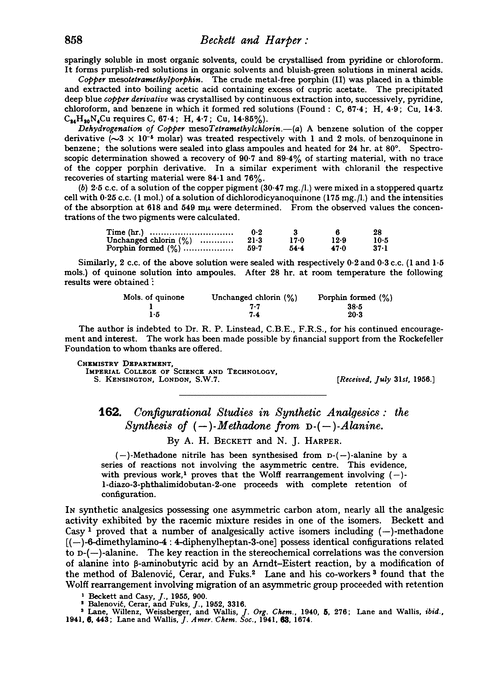 162. Configurational studies in synthetic analgesics : the synthesis of (–)-methadone from D-(–)-alanine