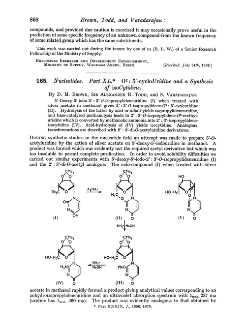 165. Nucleotides. Part XL. O2 : 5′-cyclouridine and a synthesis of isocytidine