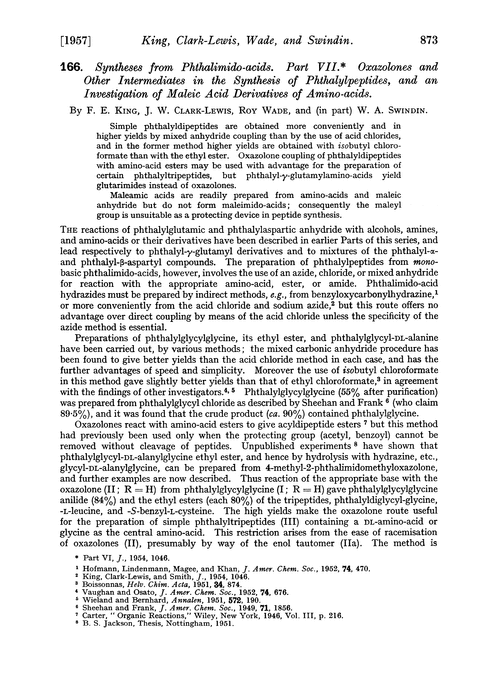 166. Syntheses from phthalimido-acids. Part VII. Oxazolones and other intermediates in the synthesis of phthalylpeptides, and an investigation on maleic acid derivatives of amino-acids