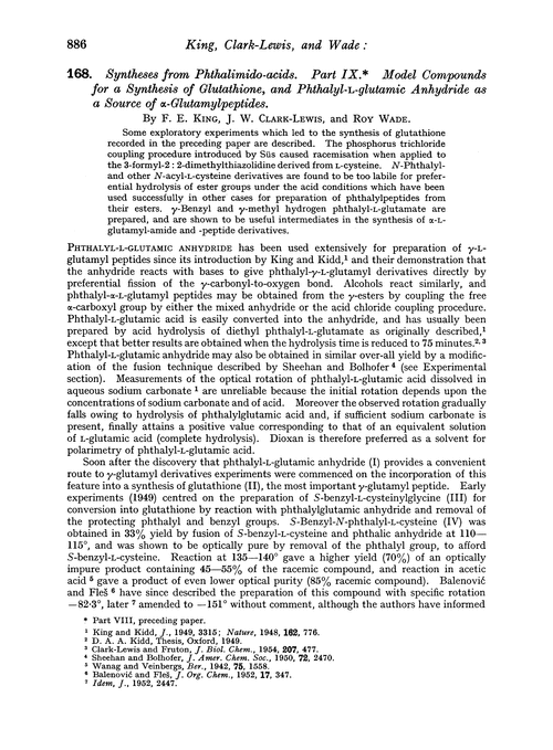 168. Syntheses from phthalimido-acids. Part IX. Model compounds for a synthesis of glutathione, and phthalyl-L-glutamic anhydride as a source of α-glutamylpeptides