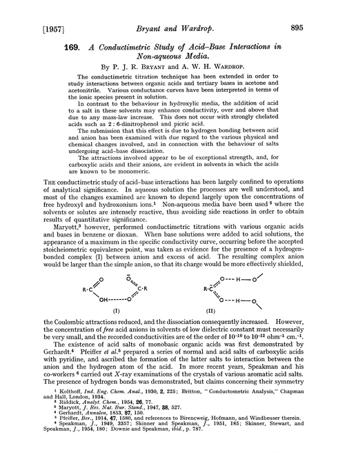 169. A conductimetric study of acid–base interactions in non-aqueous media