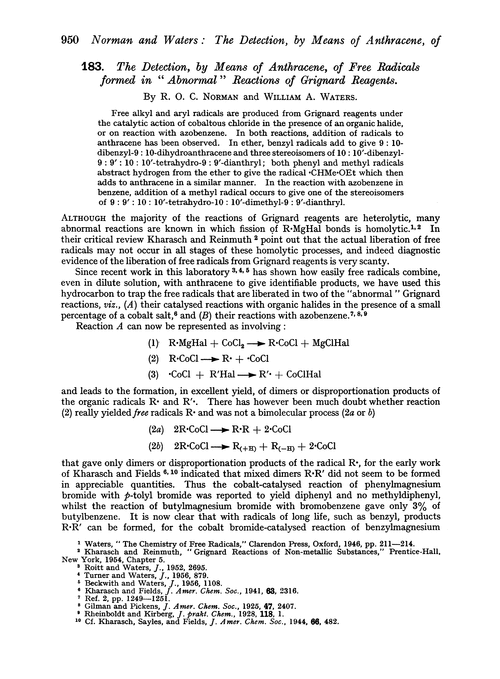 183. The detection, by means of anthracene, of free radicals formed in “abnormal” reactions of Grignard reagents