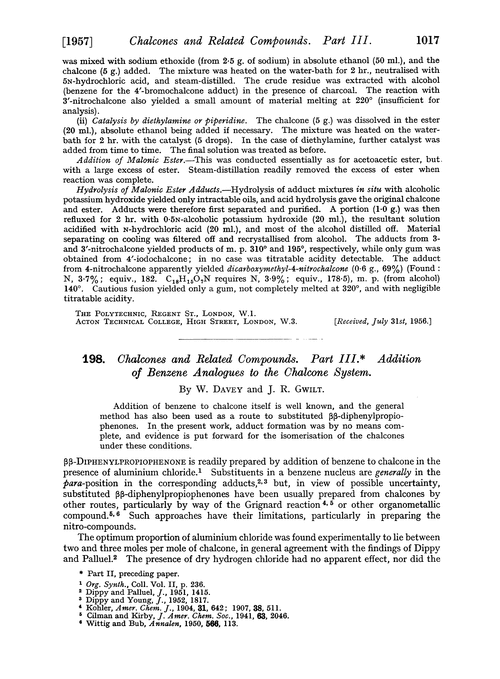 198. Chalcones and related compounds. Part III. Addition of benzene analogues to the chalcone system