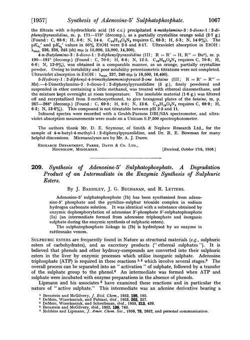 209. Synthesis of adenosine-5′ sulphatophosphate. A degradation product of an intermediate in the enzymic synthesis of sulphuric esters