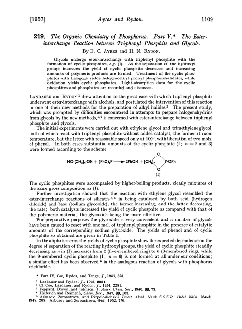 219. The organic chemistry of phosphrous. Part V. The ester-interchange reaction between triphenyl phosphite and glycols