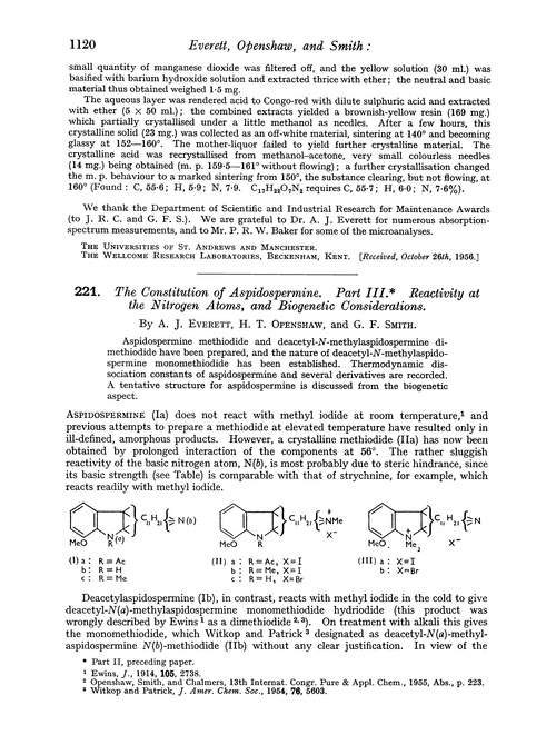 221. The constitution of aspidospermine. Part III. Reactivity at the nitrogen atoms, and biogenetic considerations