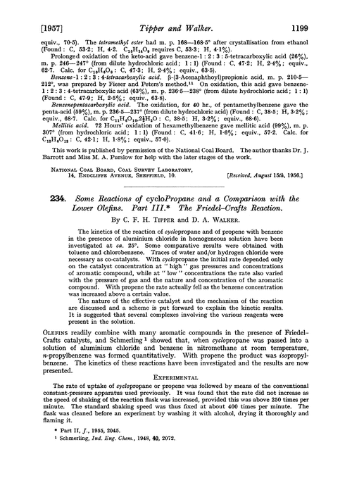 234. Some reactions of cyclopropane and a comparison with the lower olefins. Part III. The Friedel–Crafts reaction