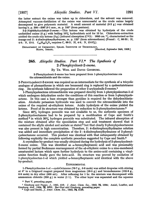 245. Alicyclic studies. Part VI. The synthesis of 2-phenylcyclooct-2-enone