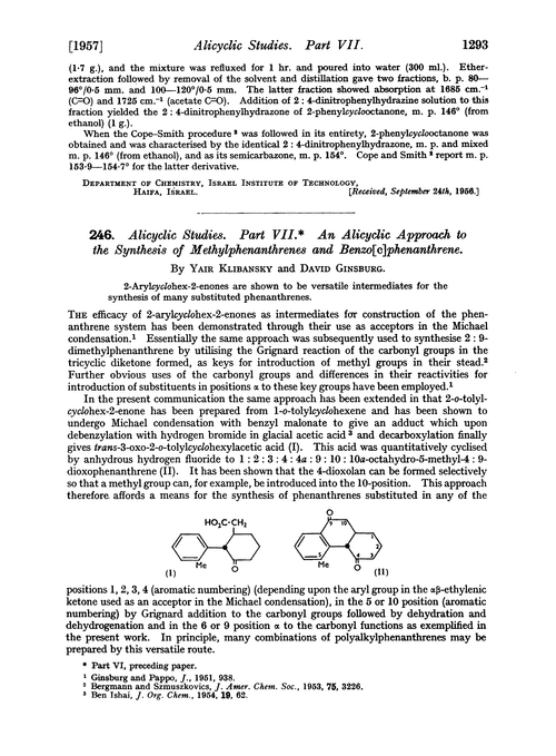 246. Alicyclic studies. Part VII. An alicyclic approach to the synthesis of methylphenanthrenes and benzo[c]phenanthrene