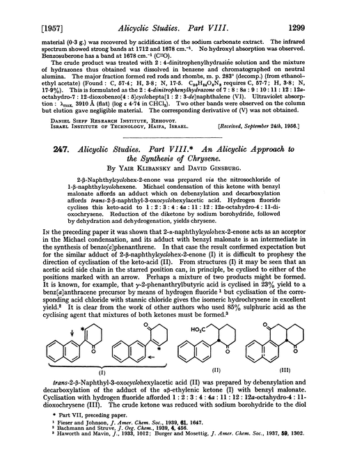 247. Alicyclic studies. Part VIII. An alicyclic approach to the synthesis of chrysene