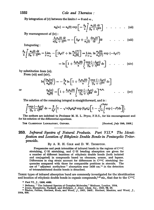 253. Infrared spectra of natural products. Part VII. The identification and location of ethylenic double bonds in pentacyclic triterpenoids