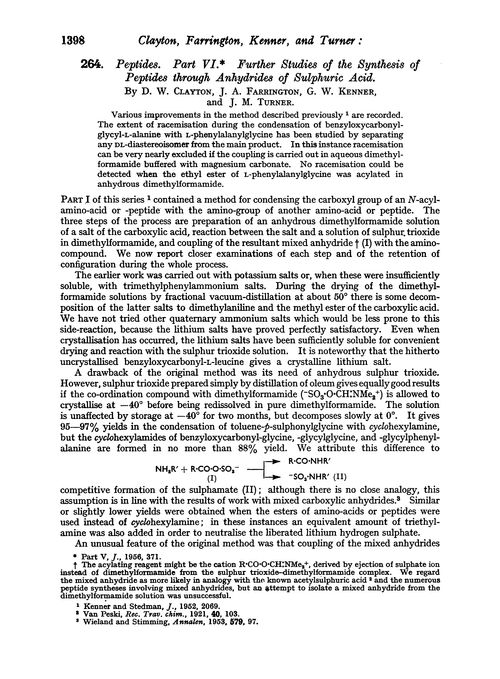 264. Peptides. Part VI. Further studies of the synthesis of peptides through anhydrides of sulphuric acid