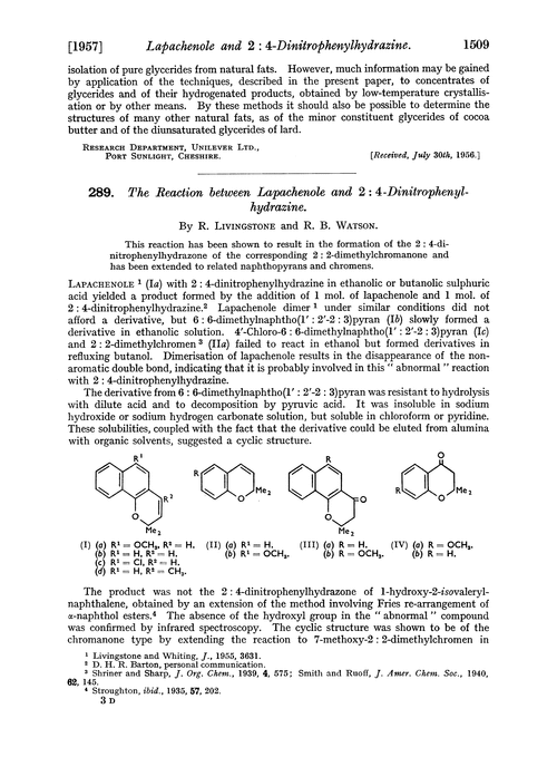289. The reaction between lapachenole and 2 : 4-dinitrophenylhydrazine