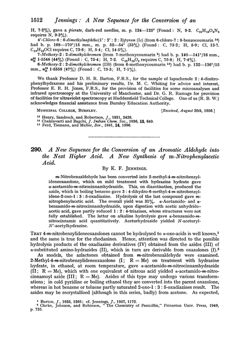 290. A new sequence for the conversion of an aromatic aldehyde into the next higher acid. A new synthesis of m-nitrophenylacetic acid