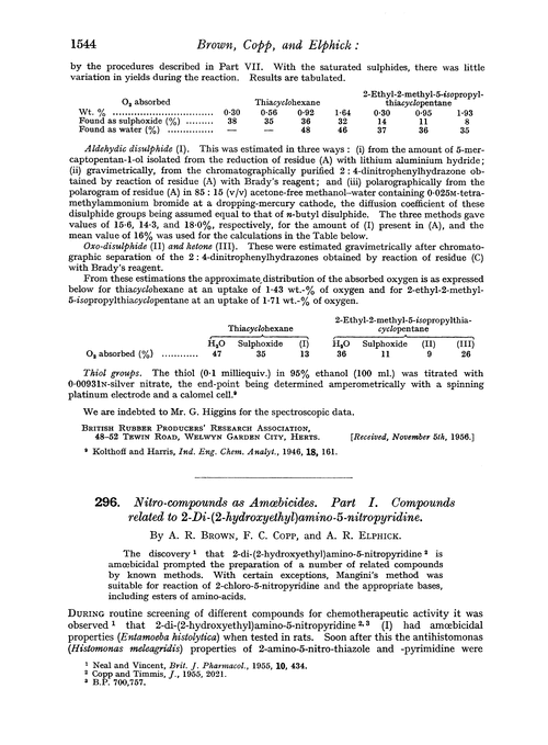 296. Nitro-compounds as amœbicides. Part I. Compounds related to 2-di-(2-hydroxyethyl)amino-5-nitropyridine