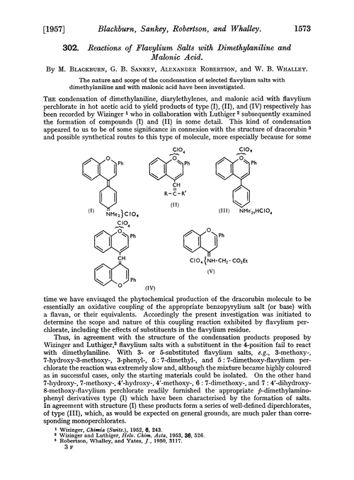 302. Reactions of flavylium salts with dimethylaniline and malonic acid
