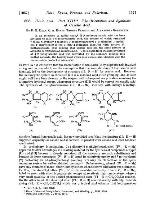 303. Usnic acid. Part XIII. The orientation and synthesis of usnolic acid