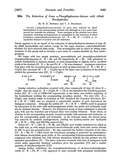 304. The reduction of some α-phenylhydrazono-ketones with alkali borohydrides