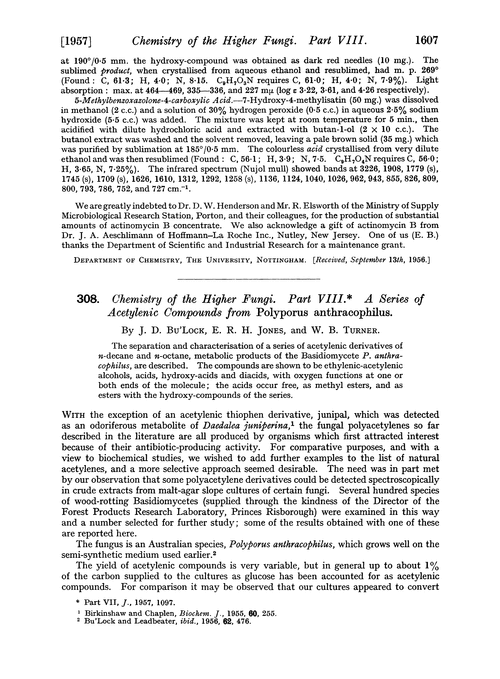 308. Chemistry of the higher fungi. Part VIII. A series of acetylenic compounds from Polyporus anthracophilus