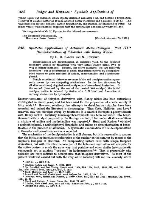 313. Synthetic applications of activated metal catalysts. Part III. Desulphurisation of thiazoles with Raney nickel