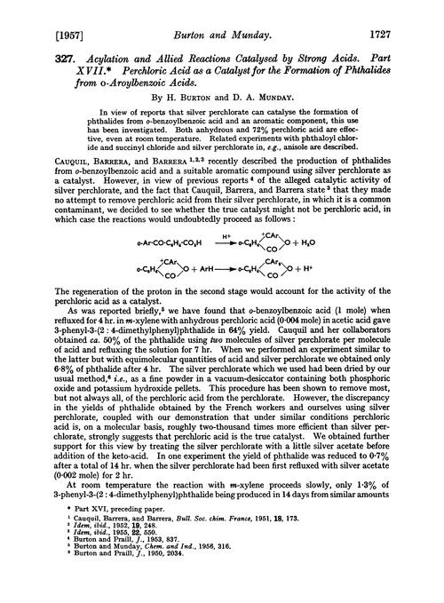 327. Acylation and allied reactions catalysed by strong acids. Part XVII. Perchloric acid as a catalyst for the formation of phthalides from o-aroylbenzoic acids