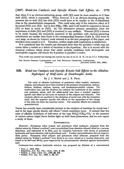 335. Metal-ion catalysis and specific kinetic salt effects in the alkaline hydrolysis of half-esters of dicarboxylic acids