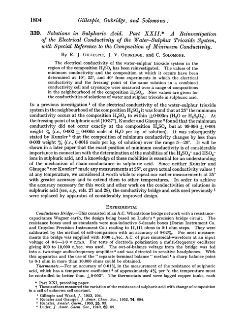339. Solutions in sulphuric acid. Part XXII. A reinvestigation of the electrical conductivity of the water–sulphur trioxide system, with special reference to the composition of minimum conductivity