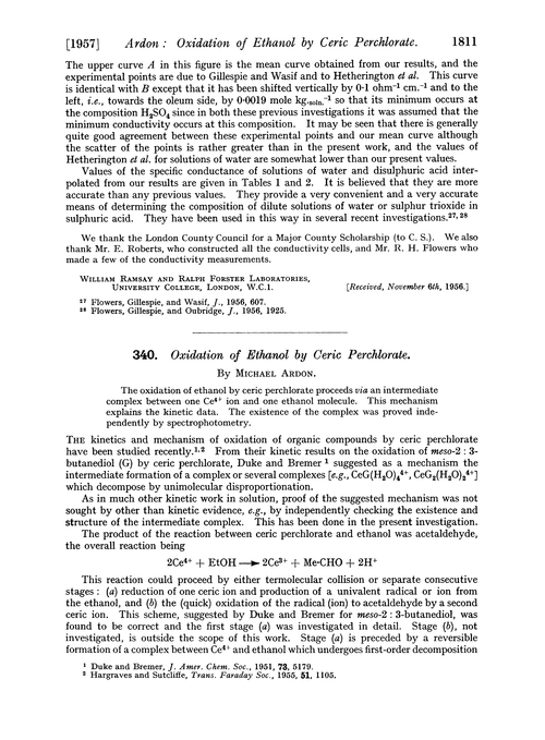 340. Oxidation of ethanol by ceric perchlorate