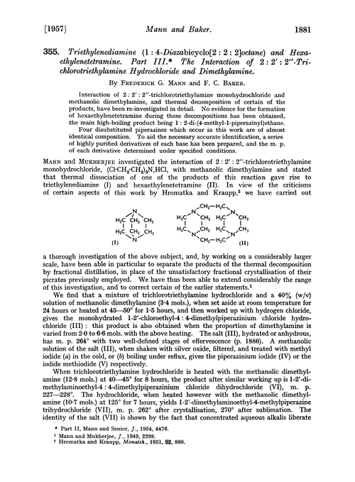 355. Triethylenediamine (1 : 4-diazabicyclo[2 : 2 : 2]octane) and hexaethylenetetramine. Part III. The interaction of 2 : 2′ : 2″-trichlorotriethylamine hydrochloride and dimethylamine