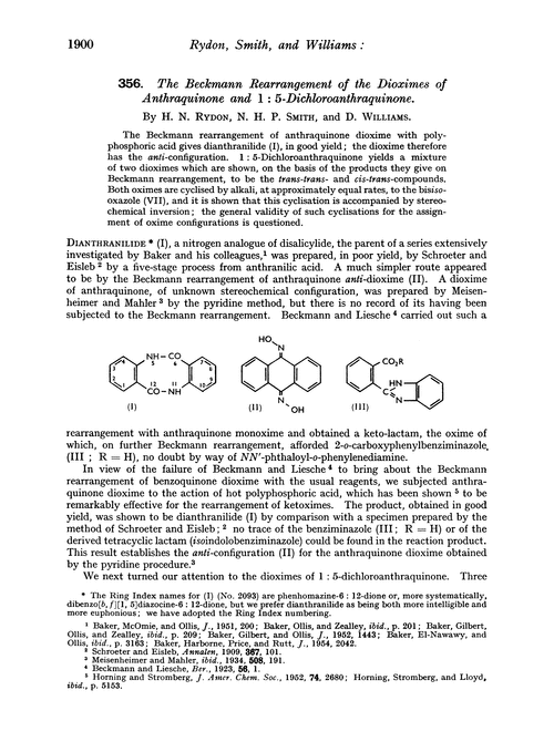 356. The Beckmann rearrangement of the dioximes of anthraquinone and 1 : 5-dichloroanthraquinone