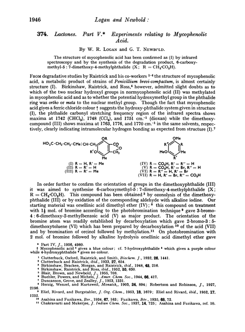 374. Lactones. Part V. Experiments relating to mycophenolic acid