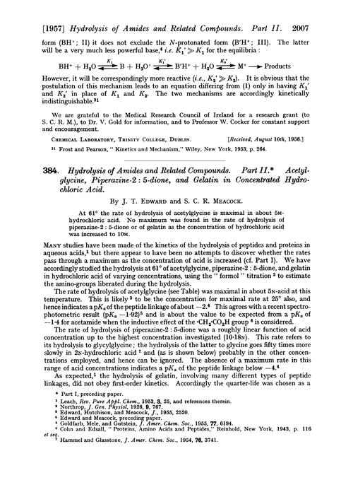 384. Hydrolysis of amides and related compounds. Part II. Acetylglycine, piperazine-2 : 5-dione, and gelatin in concentrated hydrochloric acid