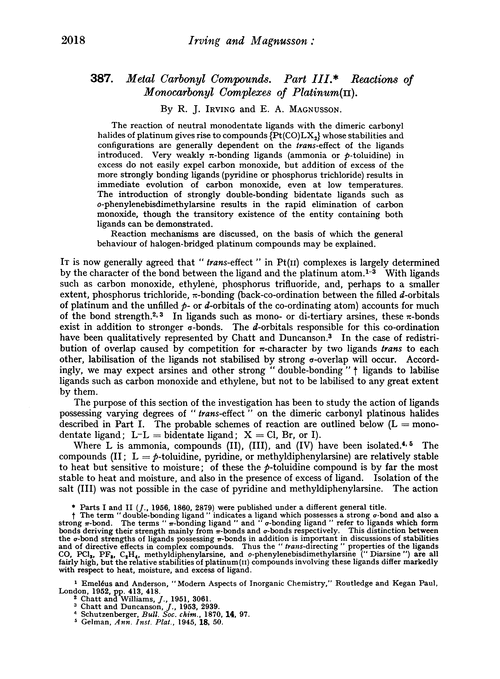 387. Metal carbonyl compounds. Part III. Reactions of monocarbonyl complexes of platinum(II)