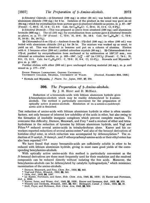 398. The preparation of β-amino-alcohols