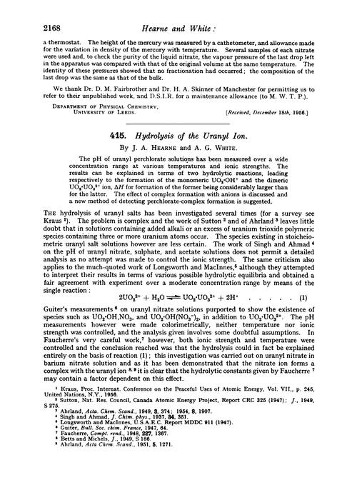 415. Hydrolysis of the uranyl ion