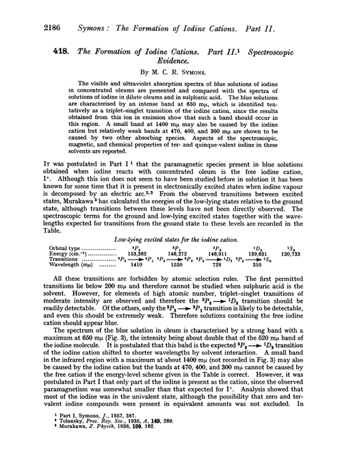 418. The formation of iodine cations. Part II. Spectroscopic evidence