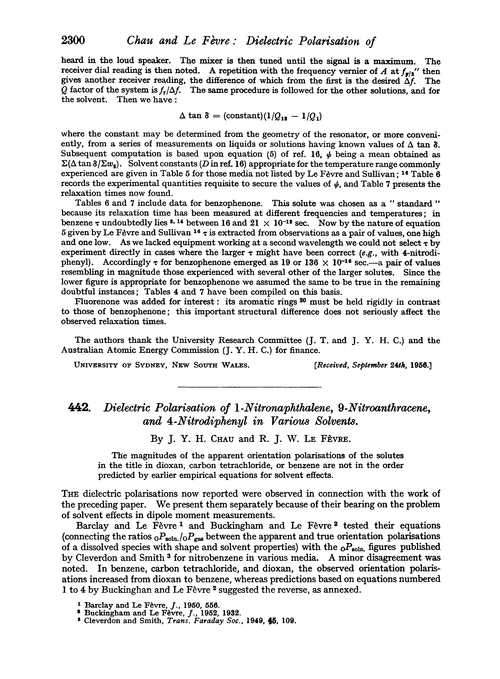 442. Dielectric polarisation of 1-nitronaphthalene, 9-nitroanthracene, and 4-nitrodiphenyl in various solvents