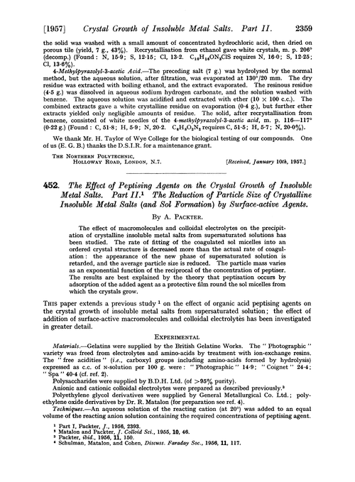 452. The effect of peptising agents on the crystal growth of insoluble metal salts. Part II. The reduction of particle size of crystalline insoluble metal salts (and sol formation) by surface-active agents