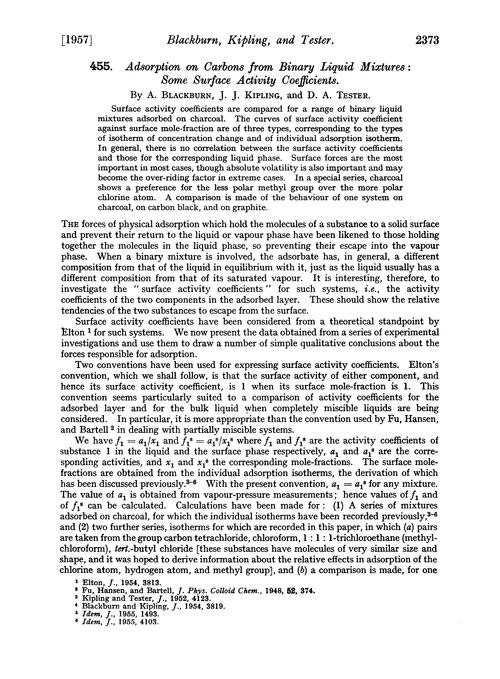 455. Adsorption on carbons from binary liquid mixtures : some surface activity coefficients
