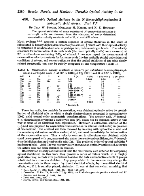 456. Unstable optical activity in the N-benzoyldiphenylamine-2-carboxylic acid series. Part V