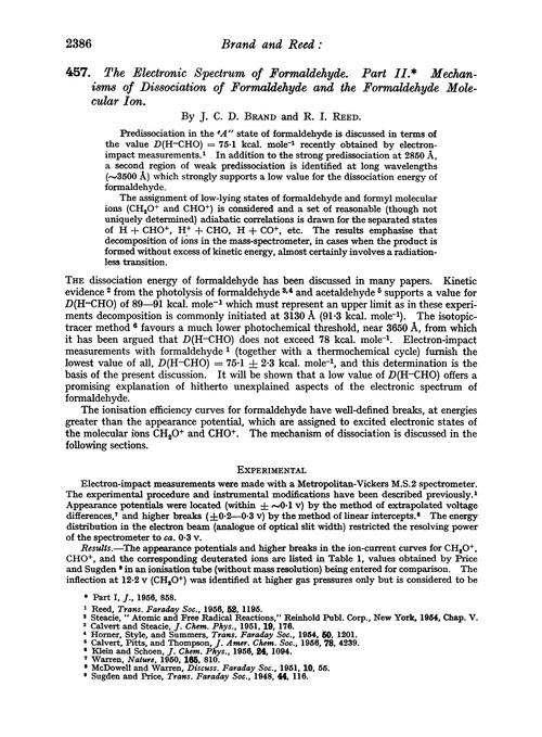 457. The electronic spectrum of formaldehyde. Part II. Mechanisms of dissociation of formaldehyde and the formaldehyde molecular ion